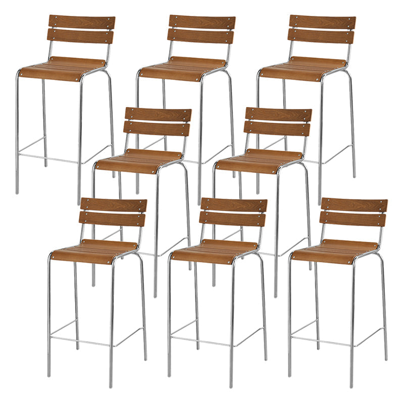 Modern Armless Backrest Counter Stool Iron Bar Stool with Wooden Seat and Pedal for Cafe