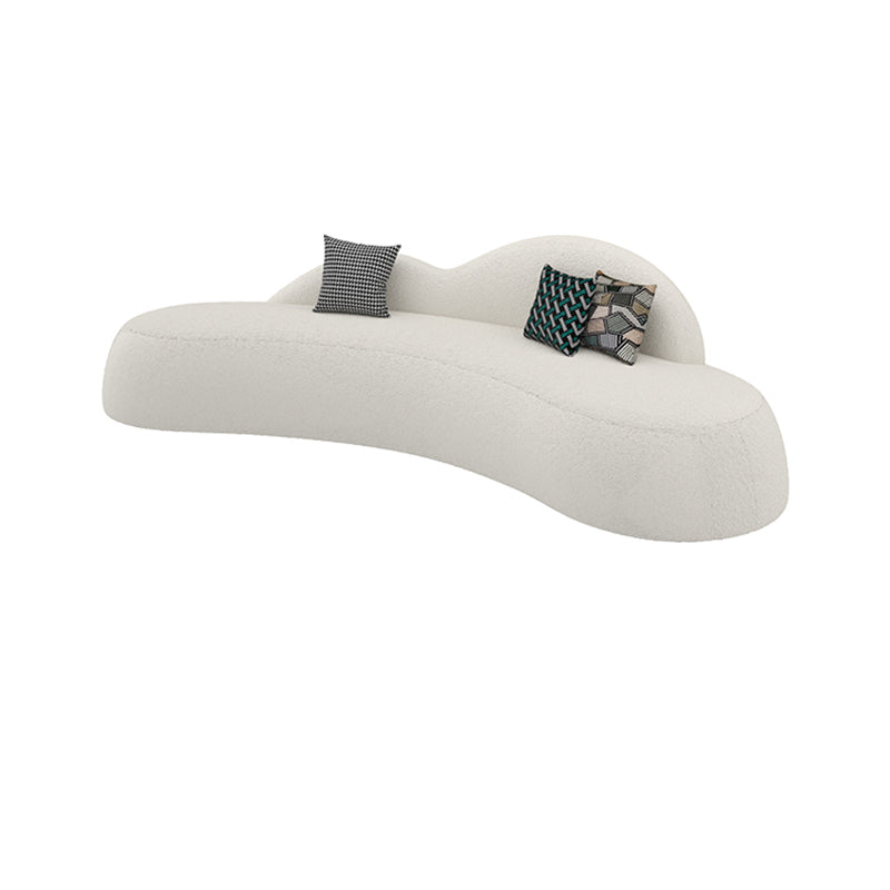 White Wool Curved Sofa Nordic 39.4" D Armless Sofa with Pillows