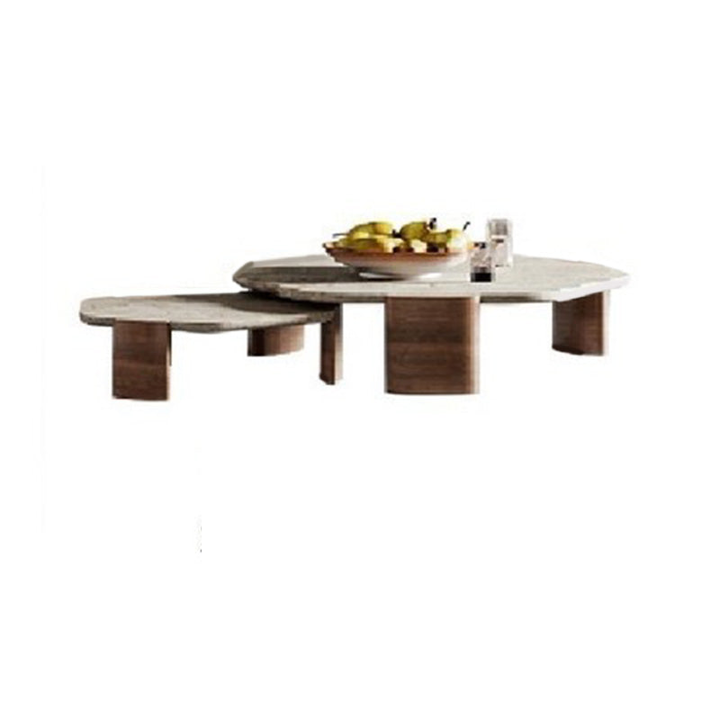 Contemporary Hexagon Coffee Table 3 Legs Stone Coffee Cocktail Table 37"L x 33"W x 14"H + 24"L x 22"W x 12"H Clearhalo 'Coffee & Accent Tables' 'Coffee Tables' 'coffee_tables' 'furn' 'furn_coffee_tables' 'Furniture' 'Living Room Furniture' 7354651