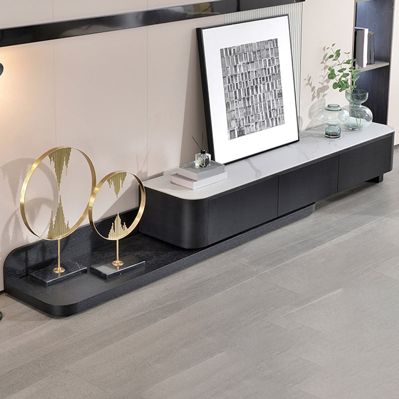 Modern Media Console TV Stand Stone Media Console with 3 Drawers 83"L x 17"W x 14"H Black White Clearhalo 'furn' 'furn_tv_stands_entertainment_centers' 'Furniture' 'Living Room Furniture' 'TV Stands & Entertainment Centers' 'TV Stands & Media Storage Furniture' 'tv_stands_entertainment_centers' 7355270