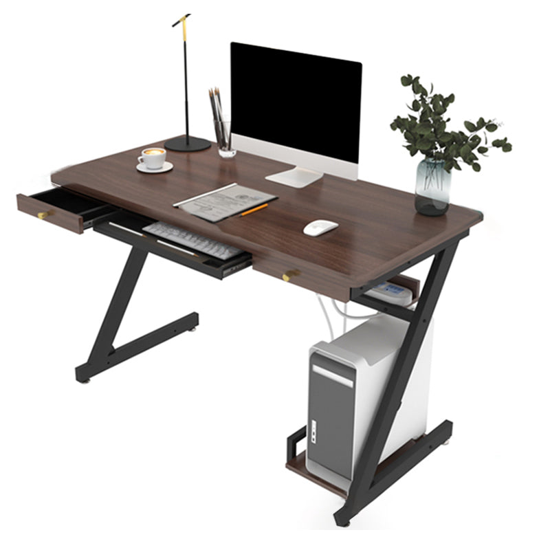 Rectangular Office Desk Antique Finish Writing Desk with Metal Legs Walnut Drawers Clearhalo 'furn' 'furn_office_desk' 'Furniture' 'Office Desks' 'Office Furniture' 'office_desk' 7355366