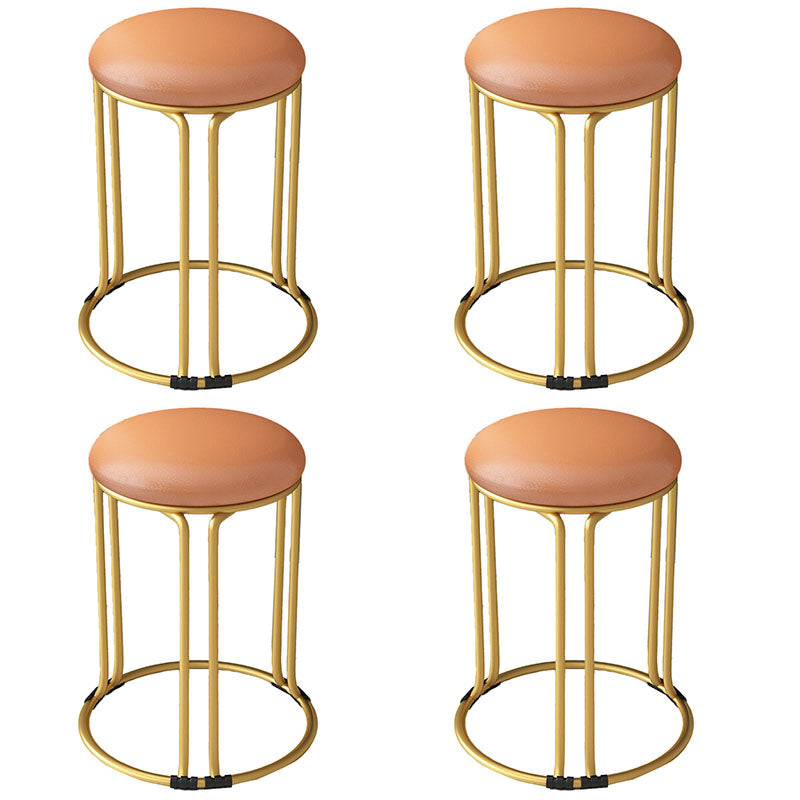 Round Leather Pouf Multi Color Metal Frame Stain Resistant Upholstered Pouf