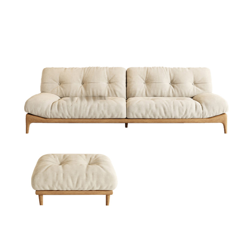 Cream Tufted Armless Sofa Wooden Frame Settee in Ash with Footrest Flannel Clearhalo 'furn' 'furn_sofas' 'Furniture' 'Living Room Furniture' 'Sofa' 'sofas' 7359053