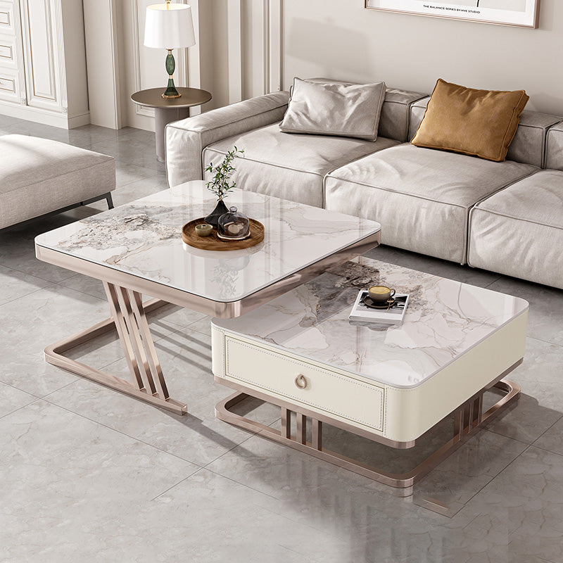 2 nidificazione tavolino da caffè set e tavolo da cocktail quadrato in vetro con cassetti