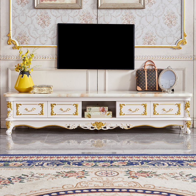 Glam TV Media Stand Open Storage TV Media Console with Drawers 79"L x 18"W x 19"H Marble Clearhalo 'furn' 'furn_tv_stands_entertainment_centers' 'Furniture' 'Living Room Furniture' 'TV Stands & Entertainment Centers' 'TV Stands & Media Storage Furniture' 'tv_stands_entertainment_centers' 7359635