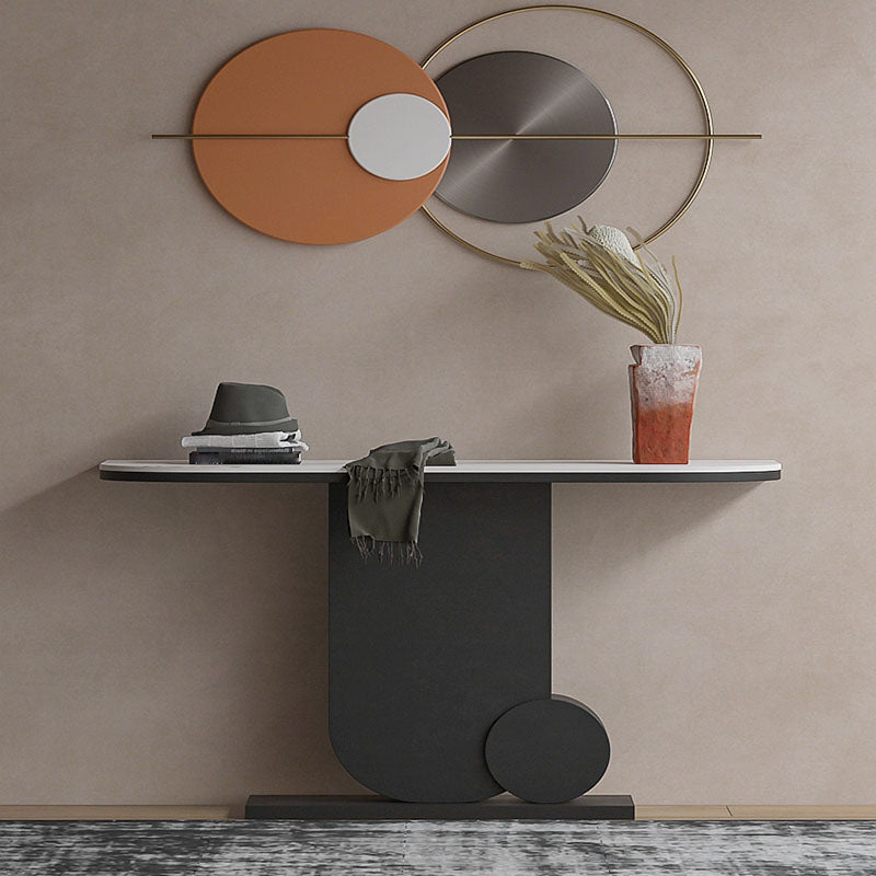 12 Inch Wide Accent Table Glam Half Moon Stone Console Table