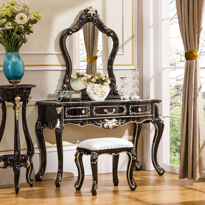 Victorian Solid Wood Vanity Dressing Table with Drawers Mirrored Makeup Vanit