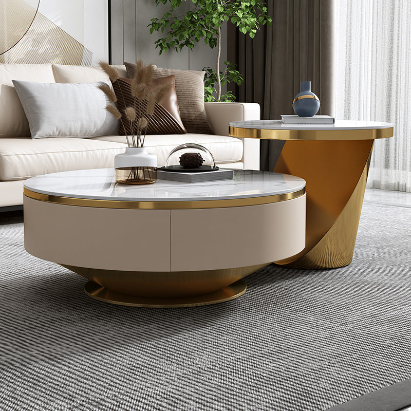 Glam Nesting Coffee Table Set Pedestal Coffee Table with Storage Drawers White Gold Clearhalo 'Coffee & Accent Tables' 'Coffee Tables' 'coffee_tables' 'furn' 'furn_coffee_tables' 'Furniture' 'Living Room Furniture' 7368194