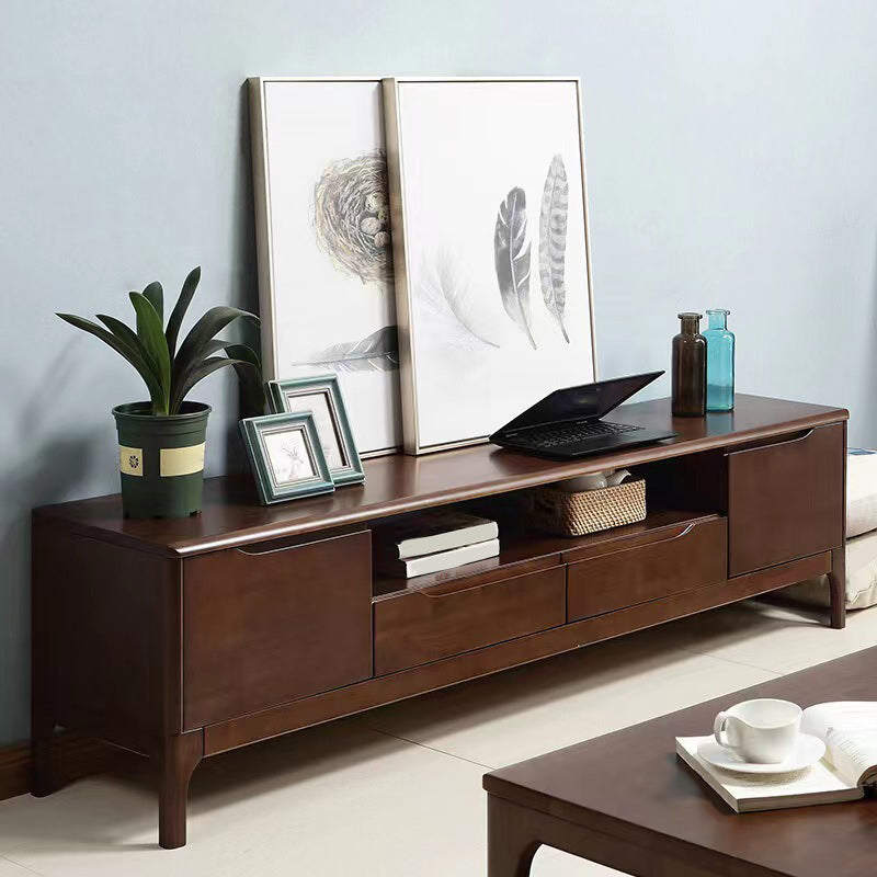 Scandinavian Media Console Solid Wood TV Console with Drawers 79"L x 16"W x 20"H Nut-Brown Clearhalo 'furn' 'furn_tv_stands_entertainment_centers' 'Furniture' 'Living Room Furniture' 'TV Stands & Entertainment Centers' 'TV Stands & Media Storage Furniture' 'tv_stands_entertainment_centers' 7369160