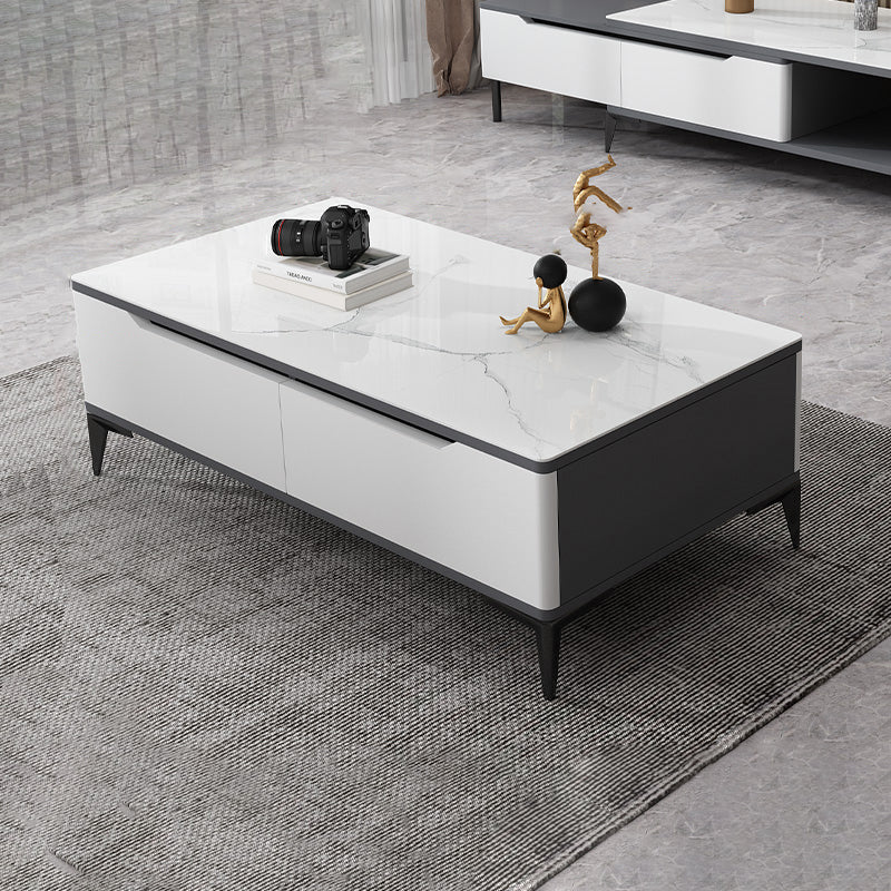 Stone 4 Legs Cocktail Table Rectangle Single Coffee Table with Drawer 4 Clearhalo 'Coffee & Accent Tables' 'Coffee Tables' 'coffee_tables' 'furn' 'furn_coffee_tables' 'Furniture' 'Living Room Furniture' 7370641