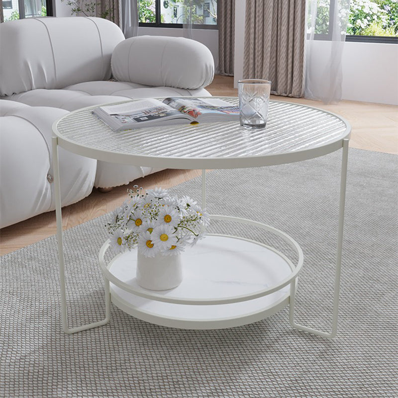 Contemporary Glass Top Coffee Table Round Metal Frame Cocktail Table Clear Clearhalo 'Coffee & Accent Tables' 'Coffee Tables' 'coffee_tables' 'furn' 'furn_coffee_tables' 'Furniture' 'Living Room Furniture' 7375107