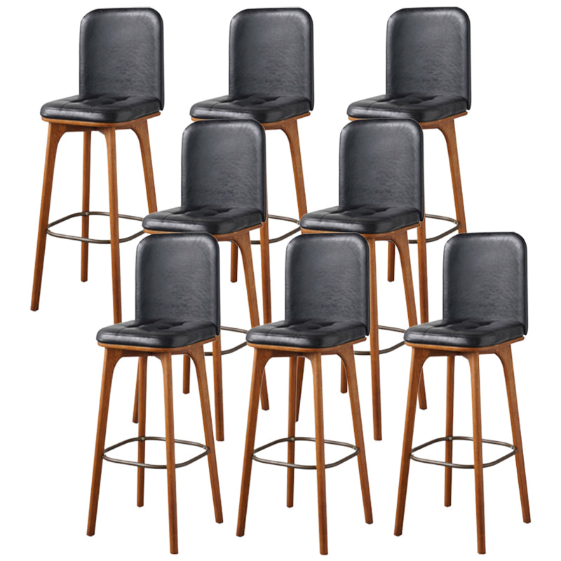Modern Style Bar Stool Leather Backrest Bar Stools with Wooden Base Walnut+Black 8 Piece Set Clearhalo 'Bar Furniture' 'Bar Stools' 'bar_stools' 'furn' 'furn_bar_stools' 'Furniture' 'Kitchen & Dining Furniture' 7376292