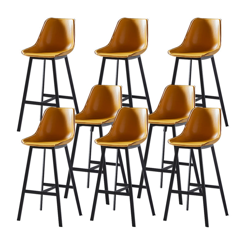 Faux Leather Counter Stool Modern Style Low Back Barstool with Metal Legs Yellow 8 Piece Set Clearhalo 'Bar Furniture' 'Bar Stools' 'bar_stools' 'furn' 'furn_bar_stools' 'Furniture' 'Kitchen & Dining Furniture' 7376368