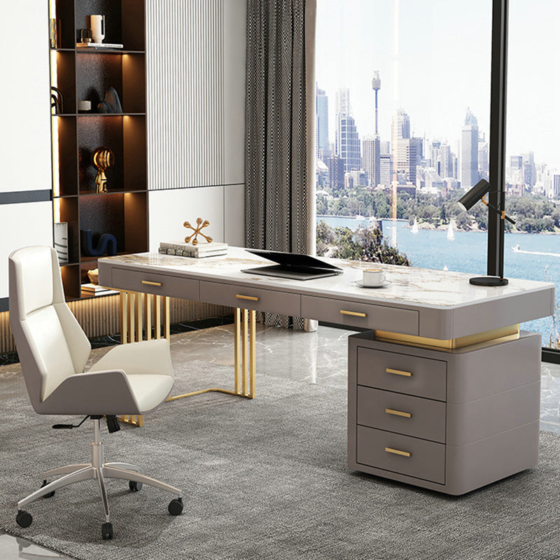 Glam Writing Desk Stone Rectangle 29.53" Tall Office Desk with Drawers 70.9"L x 27.6"W x 29.5"H Clearhalo 'furn' 'furn_office_desk' 'Furniture' 'Office Desks' 'Office Furniture' 'office_desk' 7379334