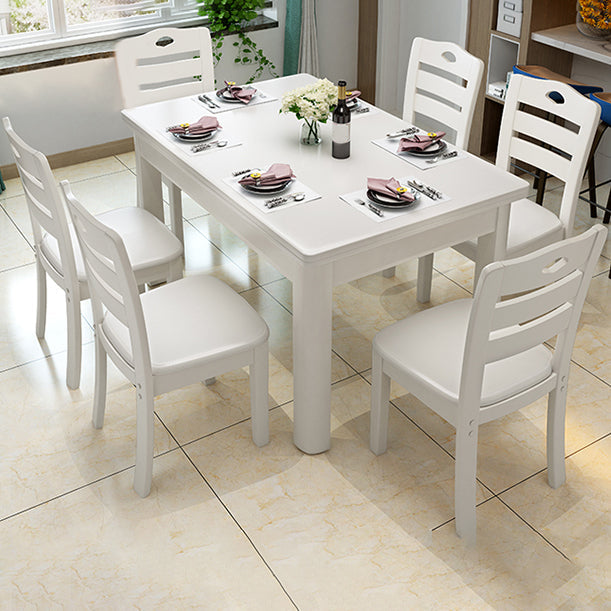 Modern Standard Height Furniture 7 Pcs Solid Wood Rectangle Dinette Table with Chair Table & Chair(s) 53.1"L x 33.5"W x 29.5"H White Clearhalo 'Dining Room Sets' 'Dining Tables & Seating' 'dining_room_set' 'furn' 'furn_dining_room_set' 'Furniture' 'Kitchen & Dining Furniture' 7384296