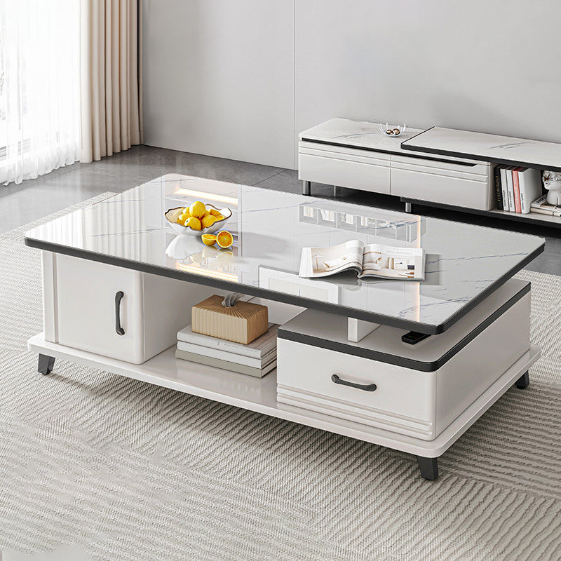 4 Legs Coffee Table Rectangle Single Stone Cocktail Table with Storage 55"L x 24"W x 16"H White Clearhalo 'Coffee & Accent Tables' 'Coffee Tables' 'coffee_tables' 'furn' 'furn_coffee_tables' 'Furniture' 'Living Room Furniture' 7385856