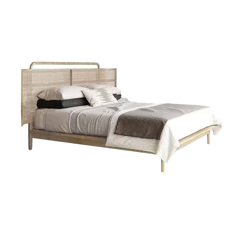 No Distressing Tropical Panel Bed Solid Wood Standard Bed with Headboard