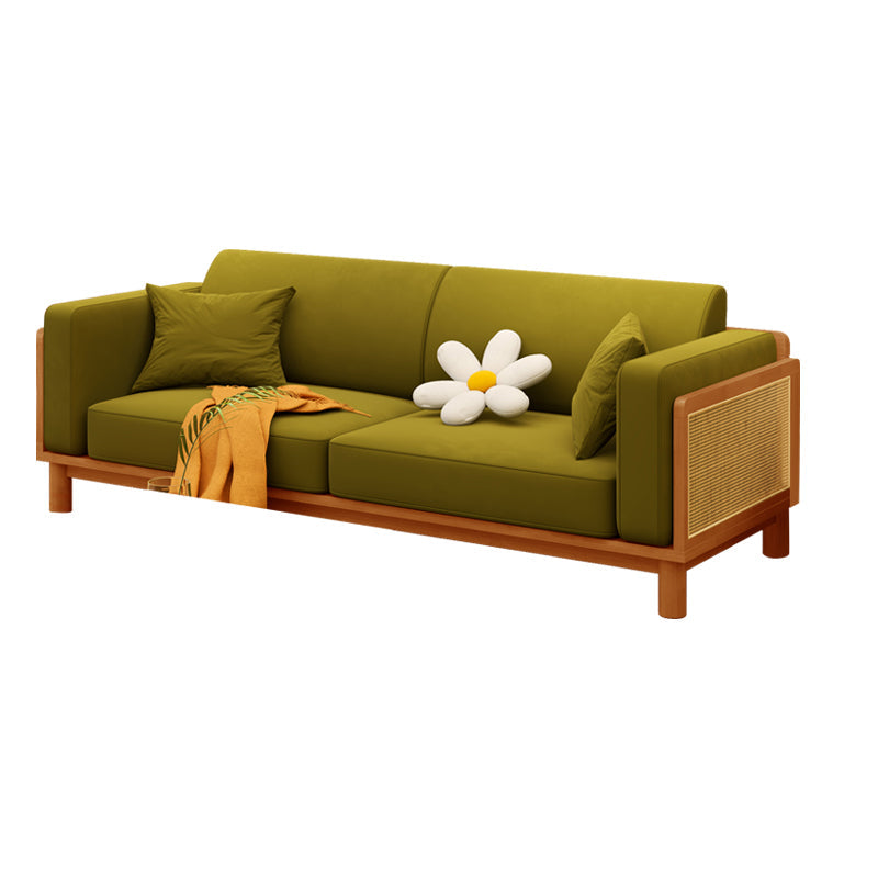 89" Wide Square Arm Sofa 3-Seater Solid Wood Sofa with Rattan Accent