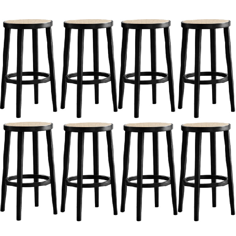 Modern Style Counter Stool Rubberwood Wood Armless Barstool with Footrest