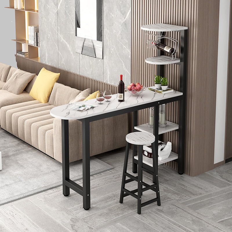 Metal Frame Contemporary Pub Table Matte Finish Manufactured Wood Bar Table 55.1"L x 15.7"W x 39.4"H White-Black Without Chairs Clearhalo 'Bar Furniture' 'Bar Tables' 'bar_tables' 'furn' 'furn_bar_tables' 'Furniture' 'Kitchen & Dining Furniture' 7389578