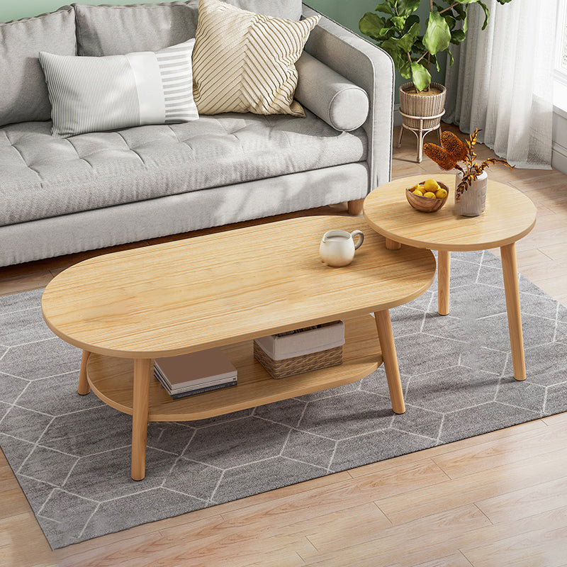 Wood Free-Form Coffee Table Modern 4 Legs Coffee Table with Storage 39.5"L x 24"W x 12"H + 16"L x 16"W x 16"H Natural Shelves Included Clearhalo 'Coffee & Accent Tables' 'Coffee Tables' 'coffee_tables' 'furn' 'furn_coffee_tables' 'Furniture' 'Living Room Furniture' 7390161