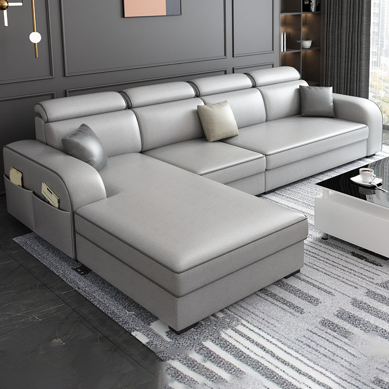 31.49" Tall Sectional Sofa Faux Leather/Linen Modular Sofa with Cushion Back Light Gray Faux Leather Clearhalo 'furn' 'furn_sectionals' 'Furniture' 'Living Room Furniture' 'Sectionals' 7391464