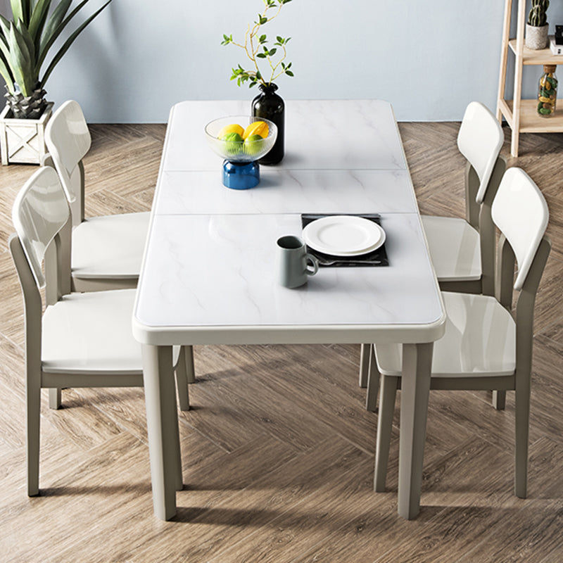 White Rectangular Dinette Table Set 1/5 Pieces Modern Dining Set