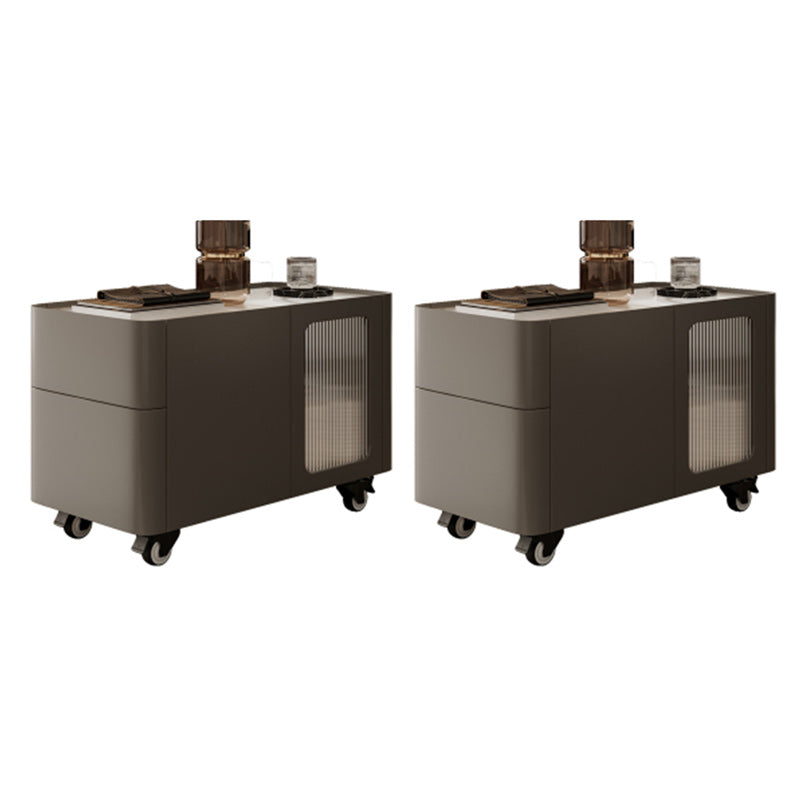 Tray Top Rectangular Side Table with 2 Drawers and a Cabinet Grey Casters Included 2 Clearhalo 'Coffee & Accent Tables' 'End & Side Tables' 'end_side_tables' 'furn' 'furn_end_side_tables' 'Furniture' 'Living Room Furniture' 7401241