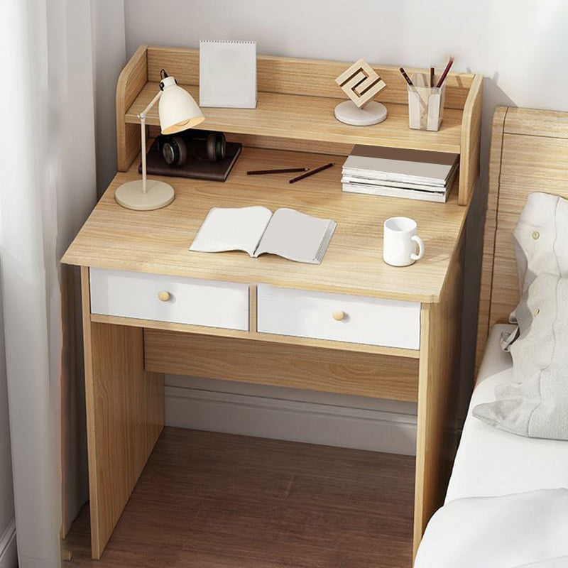 Bureau de bureau en bois moderne bureau de forme rectangulaire avec 2 jambes en blanc / naturel