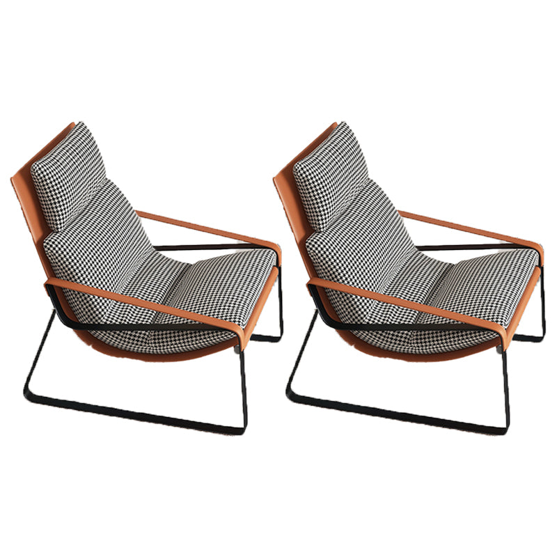Mid-Century Modern Accent Armchair with Loose Back and Sled Base Houndstooth pattern 2 Piece Set Orange Clearhalo 'Accent Chairs' 'accent_chairs' 'Chairs & Seating' 'furn' 'furn_accent_chairs' 'Furniture' 'Living Room Furniture' 7404145