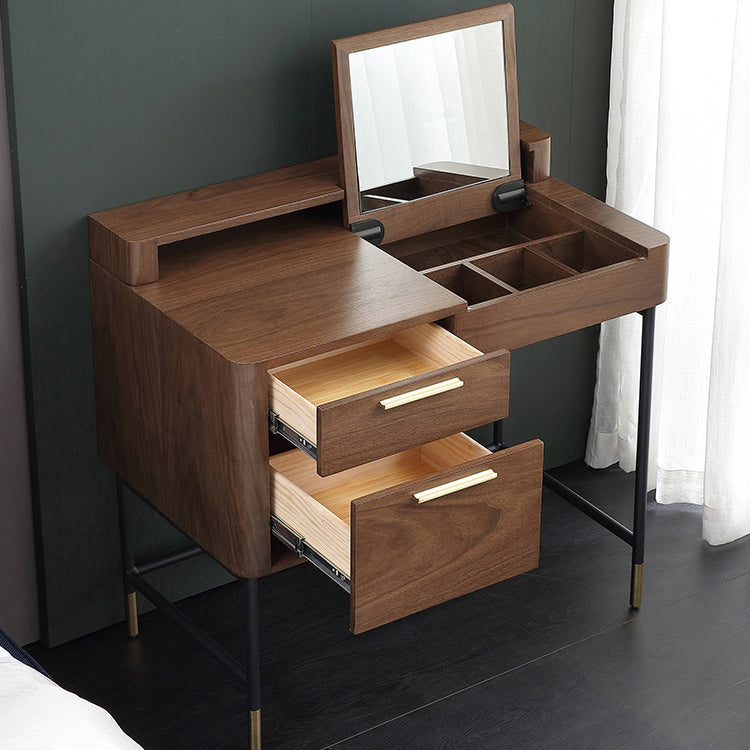 Moderne Flip Single Wood ijdelheid met gewatteerde ontlasting verlichte spiegel ijdelheid desk