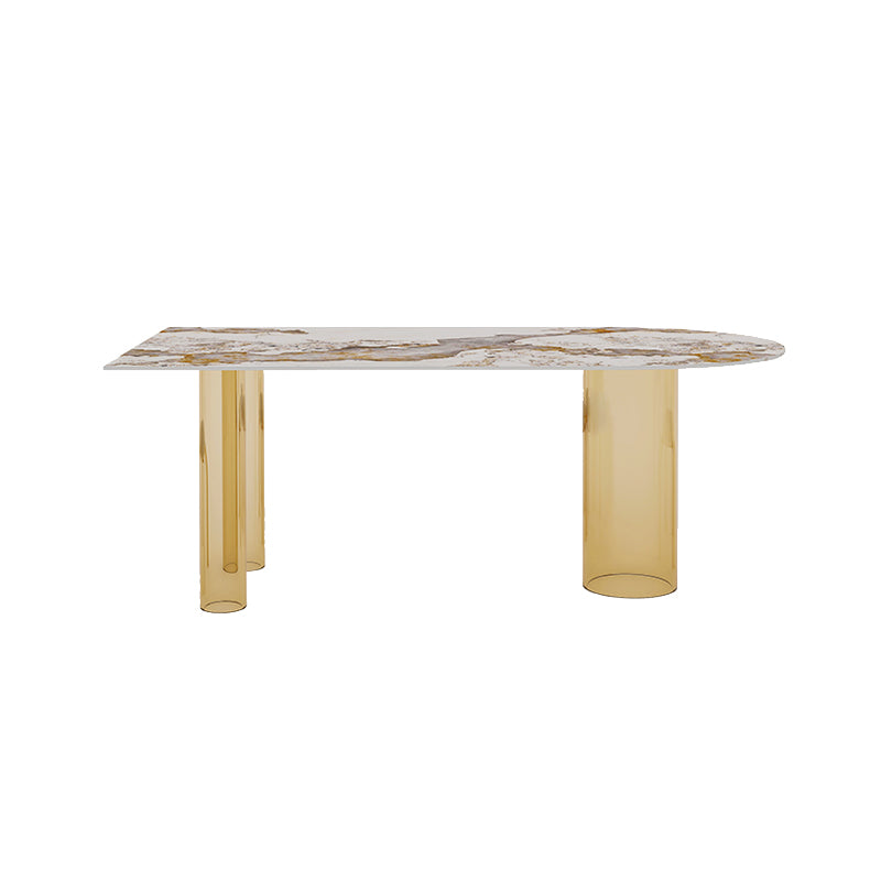 Free Form Modern Dining Table Stone Top Dinette Table with Acrylic Base Brown Without Chairs Clearhalo 'Dining Tables & Seating' 'Dining Tables' 'dining_table' 'furn' 'furn_dining_table' 'Furniture' 'Kitchen & Dining Furniture' 7405781