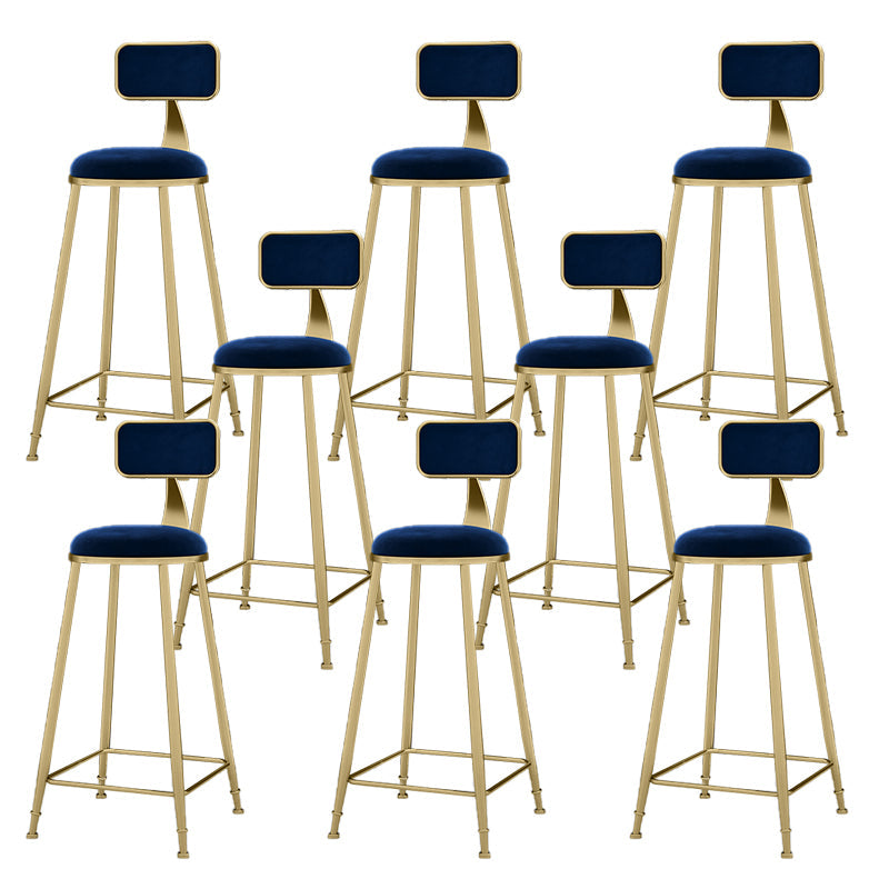 Round Bar Stools Industrial Dining Stools with Gold Metal Base Navy Blue 8 Piece Set Clearhalo 'Bar Furniture' 'Bar Stools' 'bar_stools' 'furn' 'furn_bar_stools' 'Furniture' 'Kitchen & Dining Furniture' 7407270