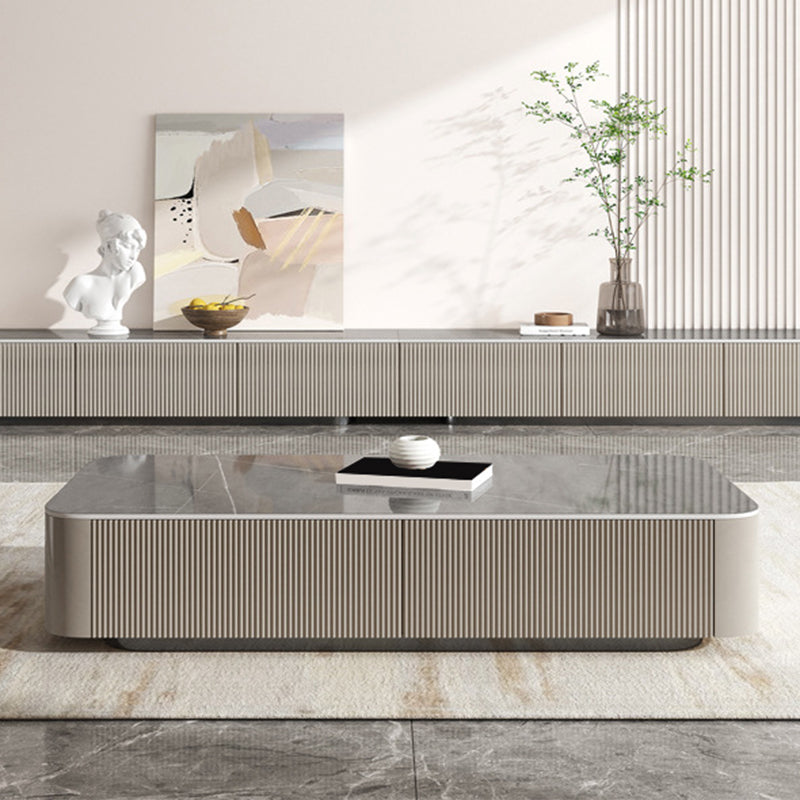 Pedestal Glam Coffee Table Rectangle Slate Single Coffee Table with Drawer Gray Clearhalo 'Coffee & Accent Tables' 'Coffee Tables' 'coffee_tables' 'furn' 'furn_coffee_tables' 'Furniture' 'Living Room Furniture' 7407842