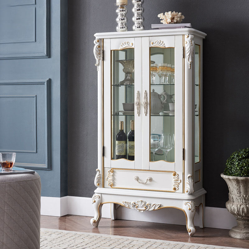 Traditional Glass Doors Curio Cabinet Birch Storage Cabinet for Home 28"L x 14"W x 59"H White Clearhalo 'Display & China Cabinets' 'display_china_cabinets' 'furn' 'furn_display_china_cabinets' 'Furniture' 'Kitchen & Dining Furniture' 7411384