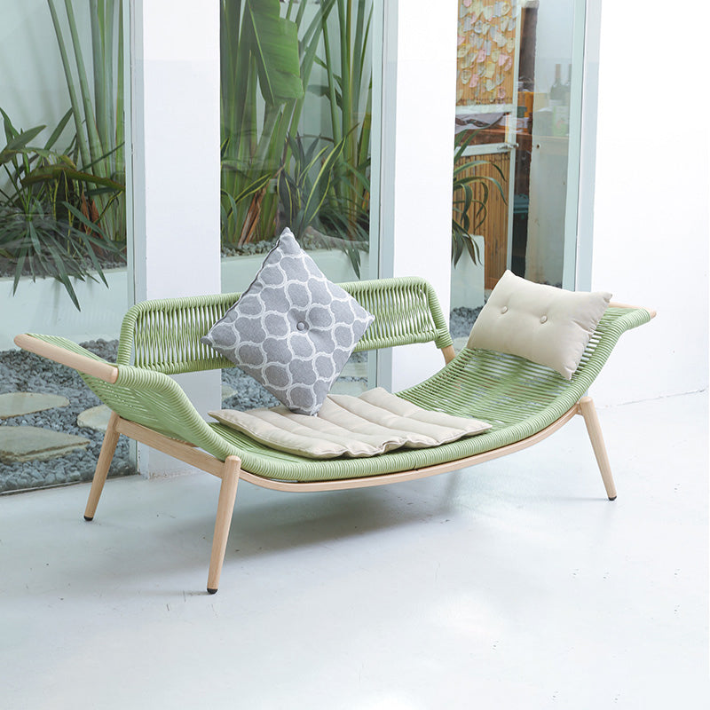 Traditional Rattan Cushioned Yoga Chaise Lounge Chair with Arms and Pillow Accent Chair Green Clearhalo 'Chairs & Seating' 'Chaise Lounge' 'chaise_lounge' 'furn' 'furn_chaise_lounge' 'Furniture' 'Living Room Furniture' 7413077