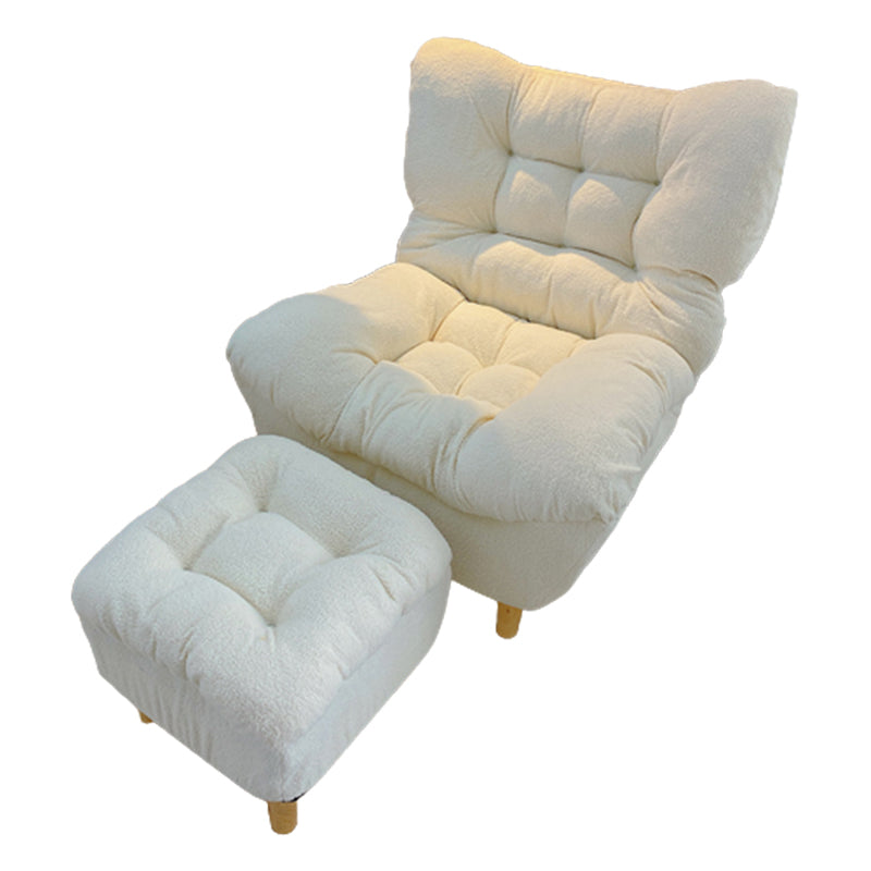 Scandinavian Tufted Single Recliner Chair Wooden Manual Recliner Chair with Footrest 33"L x 26"W x 38"H Wool Beige Clearhalo 'Chairs & Seating' 'furn' 'furn_recliners' 'Furniture' 'Living Room Furniture' 'Recliners' 7414323