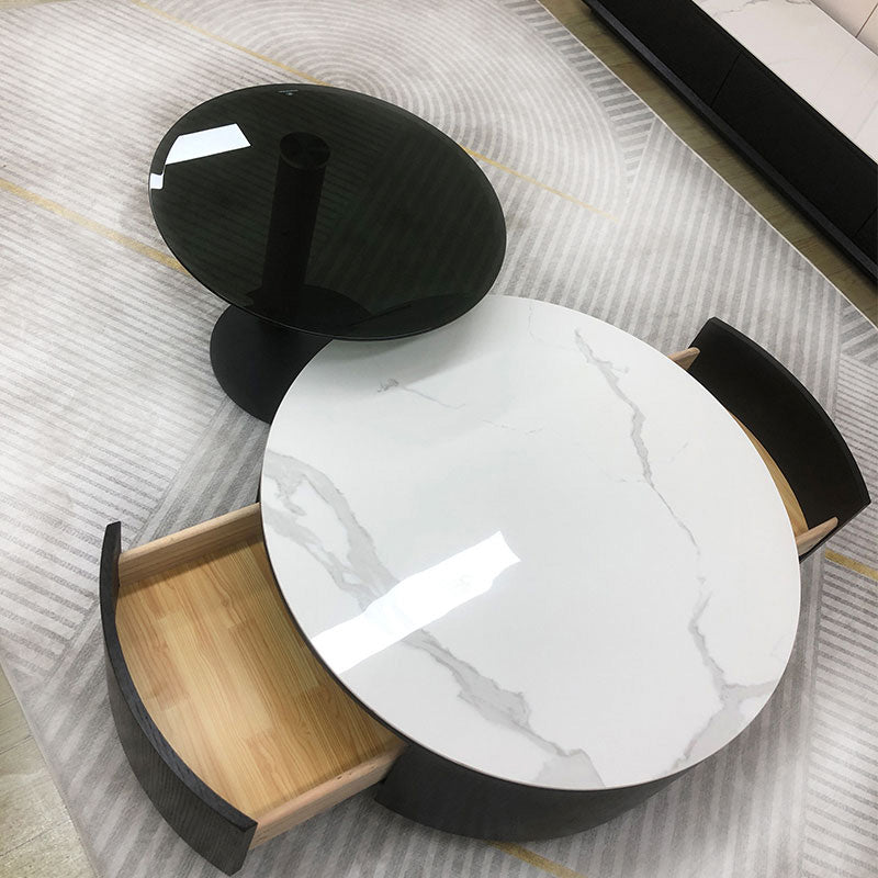 Mesa de café redonda de pizarra mesa de café de madera maciza para sala de estar