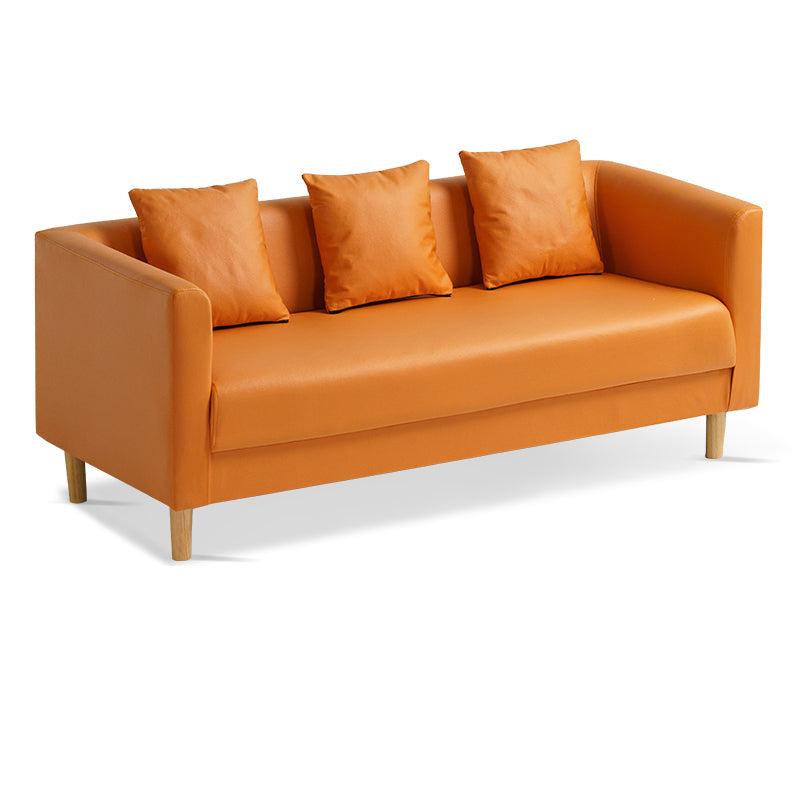 Faux Leather Tuxedo Arm Sofa Scandinavian Single Cushion Sofa with Pillows
