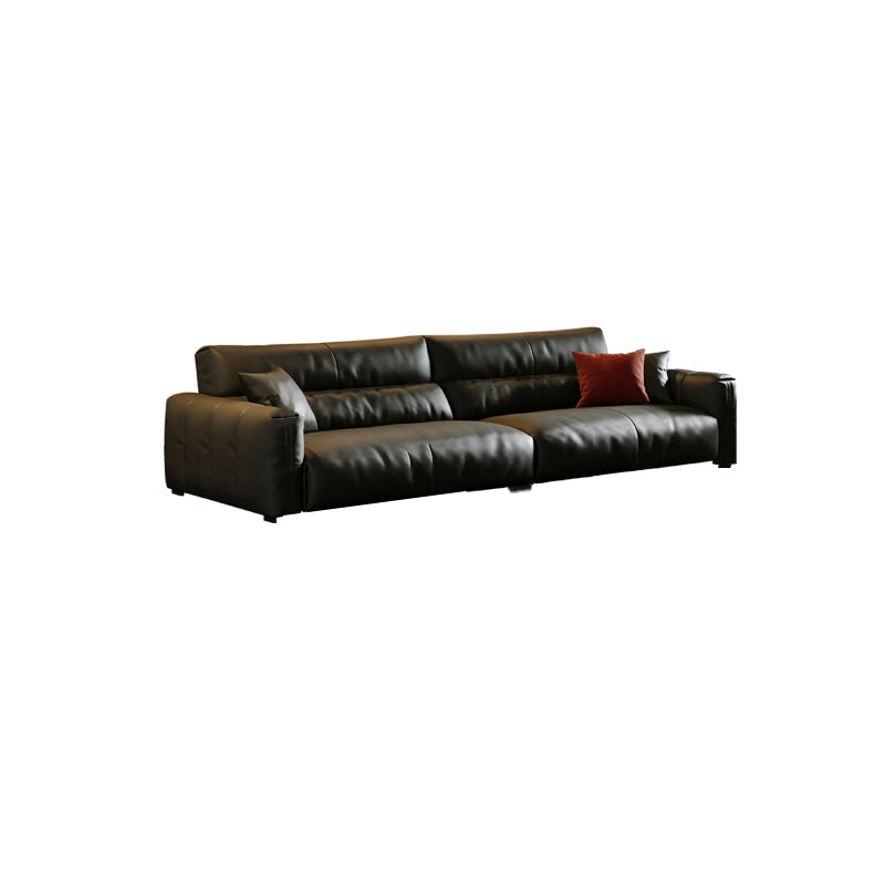 Black Genuine Leather Sofa Mid-Century Modern Square Arm Sofa Genuine Leather Clearhalo 'furn' 'furn_sofas' 'Furniture' 'Living Room Furniture' 'Sofa' 'sofas' 7414549