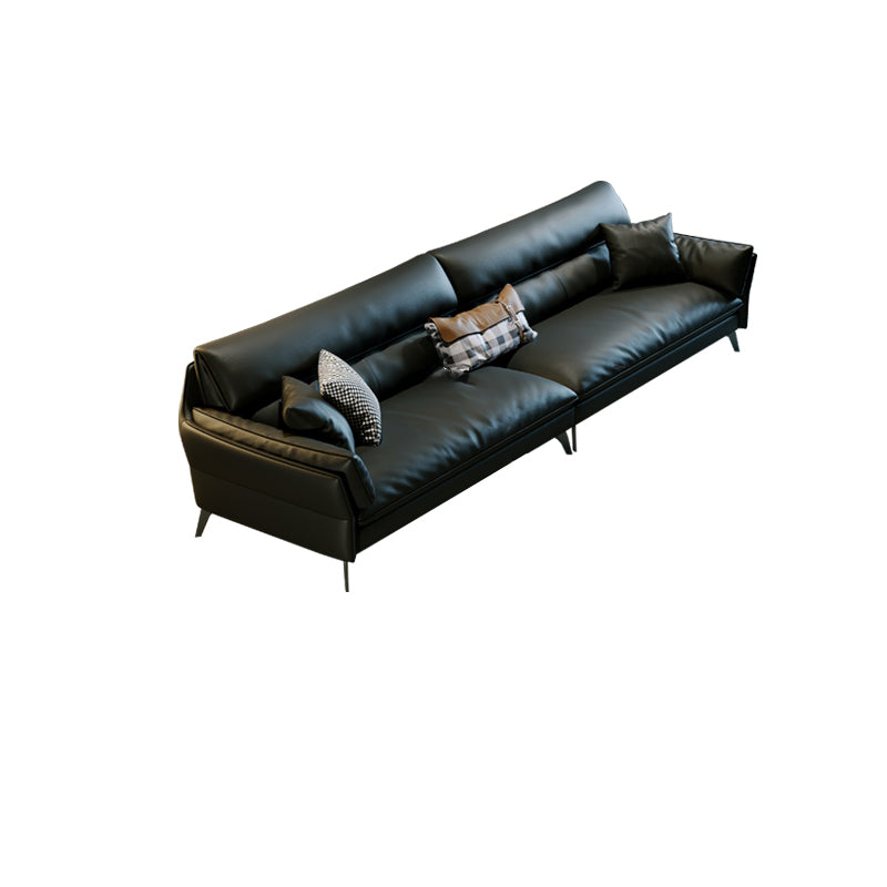 Zwart echte lederen settnee Midden -eeuwse moderne kussen bovenarm bank - 33,5 "h