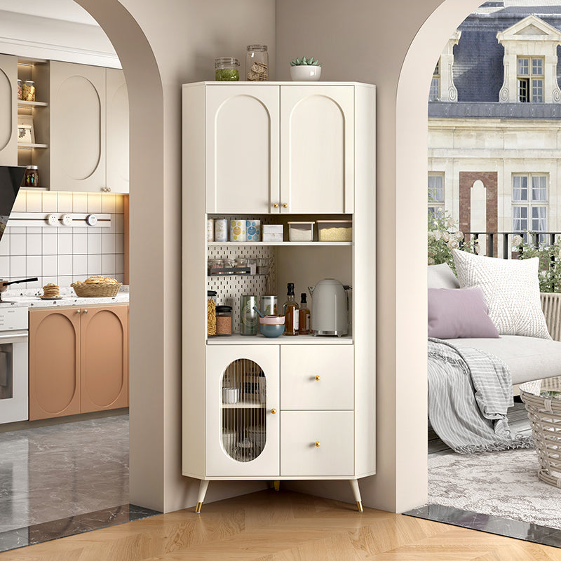 Contemporary Dining Hutch Glass Doors Faux Wood Storage Cabinet for Living Room 24"L x 24"W x 75"H Cream White Clearhalo 'Display & China Cabinets' 'display_china_cabinets' 'furn' 'furn_display_china_cabinets' 'Furniture' 'Kitchen & Dining Furniture' 7416286