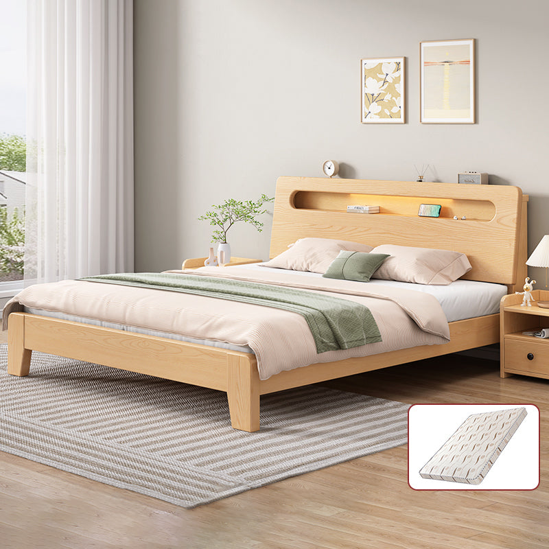 Contemporary Standard Bed Solid Wood Storage Panel Bed with Headboard