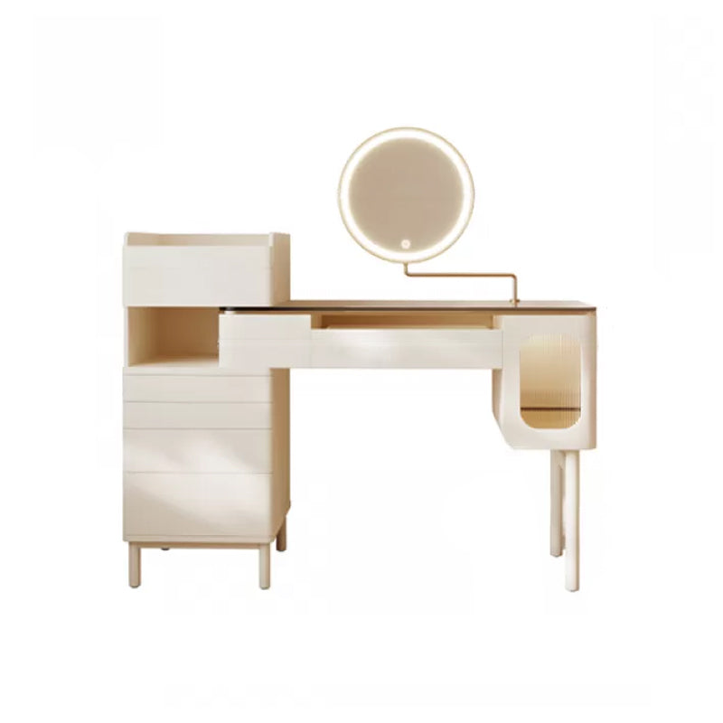 Contemporary Brown Glass Vanity Table with Stool Drawers Included Dressing Table