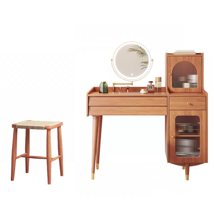 Scandinavian Solid Wood Table Makeup Vanity with Drawers for Bedroom Makeup Vanity & Mirror & Stools Natural Right Clearhalo 'Bedroom Furniture' 'furn' 'furn_makeup_vanities' 'Furniture' 'Makeup Vanities' 'makeup_vanities' 7417617