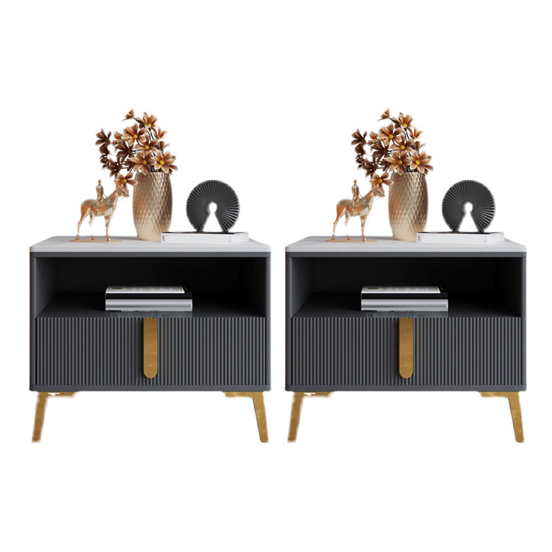 4 Legs Glam Side Table Stone Top Side Table with Shelf and Drawer Gold 2 Clearhalo 'Coffee & Accent Tables' 'End & Side Tables' 'end_side_tables' 'furn' 'furn_end_side_tables' 'Furniture' 'Living Room Furniture' 7417776