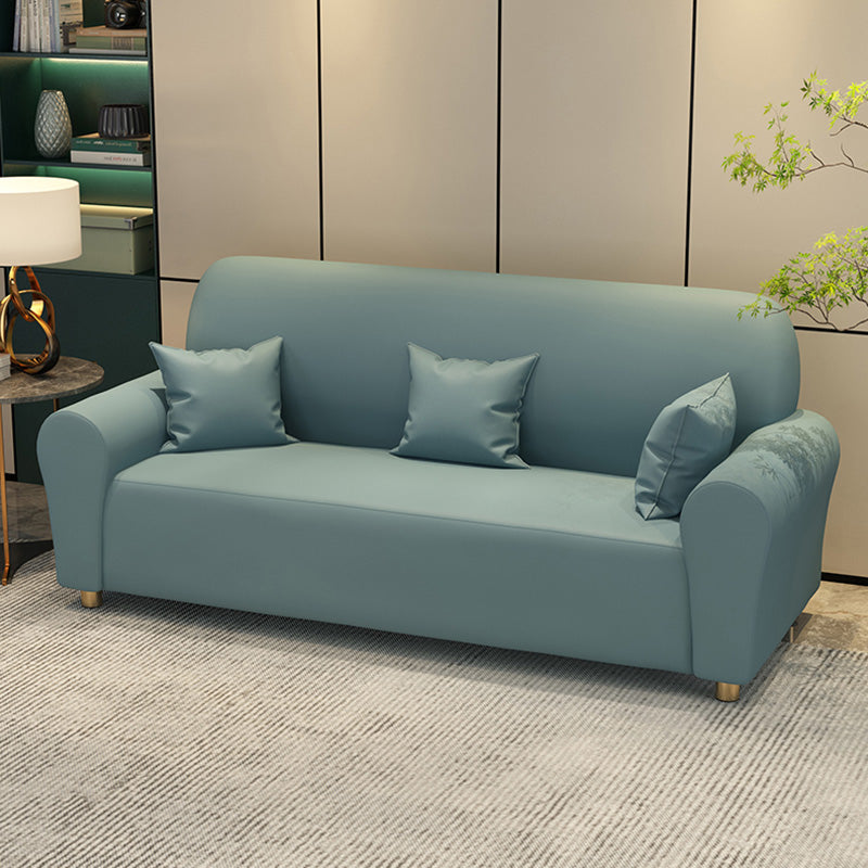 Contemporary 3 Seater Faux Leather Sofa Solid Color Flared Arm Sofa