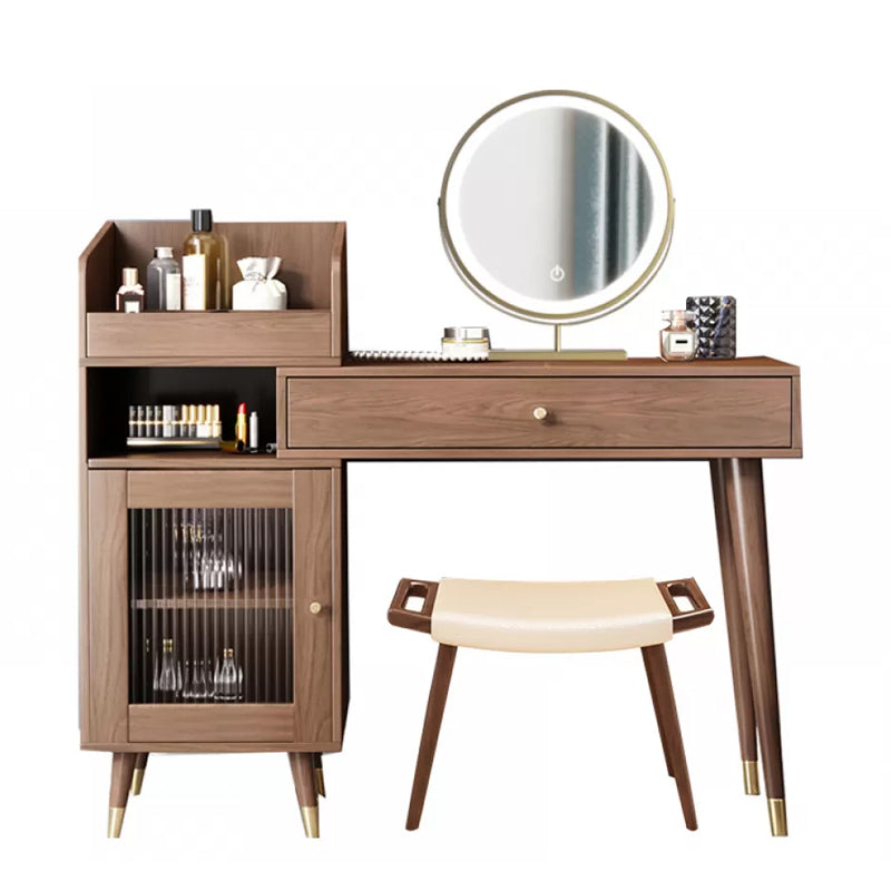Contemporary Solid Wood Table Makeup Vanity with Drawers for Bedroom Makeup Vanity & Mirror & Stools Brown Backless Clearhalo 'Bedroom Furniture' 'furn' 'furn_makeup_vanities' 'Furniture' 'Makeup Vanities' 'makeup_vanities' 7420380