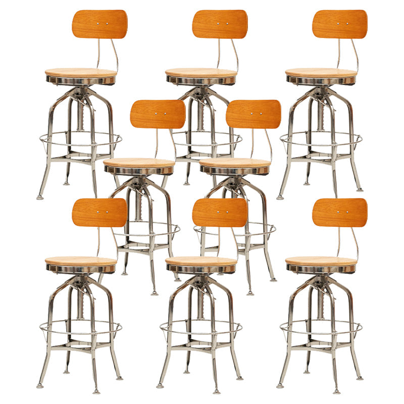 Industrial Metal Bar Stools Swivel Adjustable Height Bar Stool with Footrest Silver Brown 8 Piece Set Clearhalo 'Bar Furniture' 'Bar Stools' 'bar_stools' 'furn' 'furn_bar_stools' 'Furniture' 'Kitchen & Dining Furniture' 7421945
