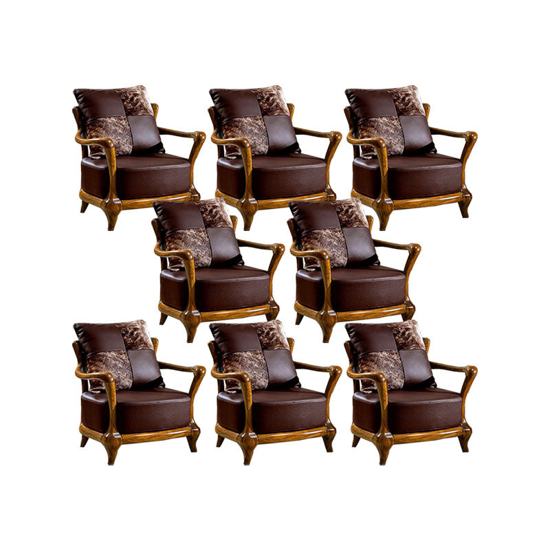 Silla de brazo de comedor de marco de madera sólida para la silla tapizada de cuero